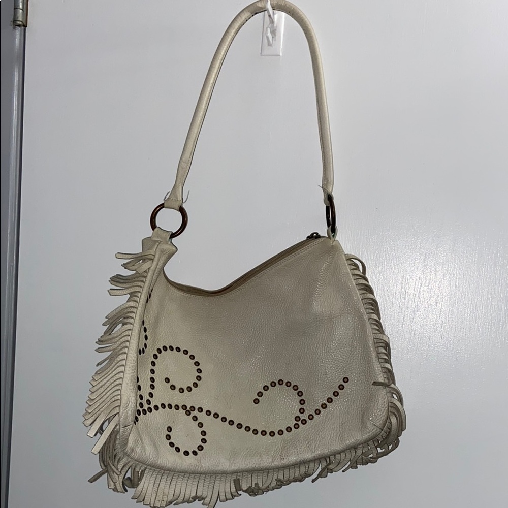 Vintage Berge Leather Fringed Shoulder Bag made in Italy